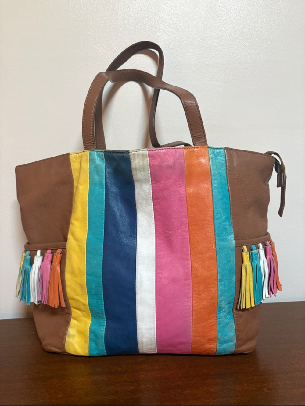 Clever Carriage Co  Tote Bag with Tassel Accents - Brown & Multicolor